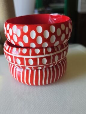 Red and White Polka Dot & Stripe Bangle Set